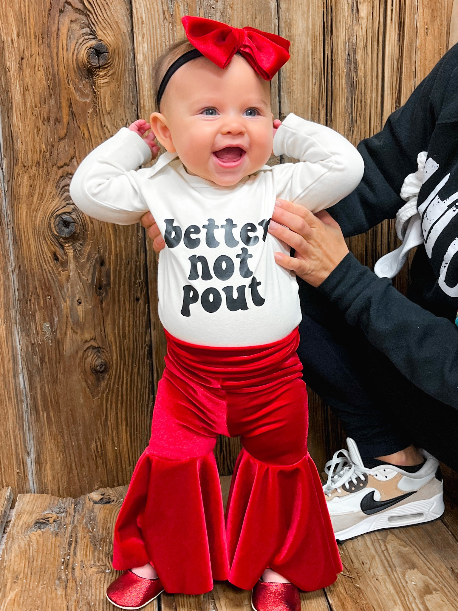 Its Capri’s very first Christmas! Instead of a dress I snagged these beyond precious baby bell bottom leggings. Best baby Christmas outfit idea! 🎅🏽🎅🏾🎄 I ordered the 6-12 mo. She’s over 2 feet long & around 17lb. 

#LTKkids #LTKbaby #LTKHoliday