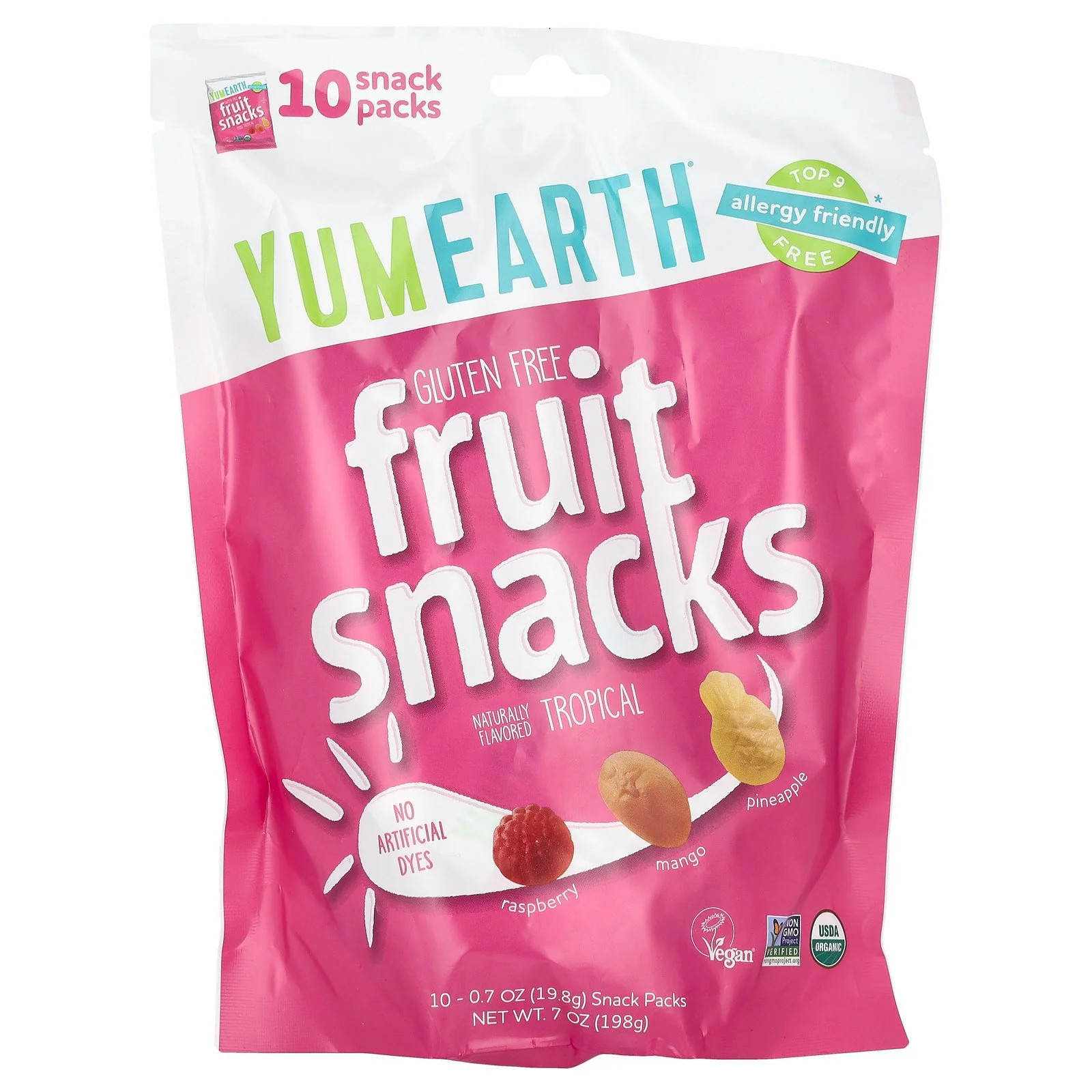 YumEarth Organic Gluten Free, Vegan and Organic Tropical Fruit Snacks, 10 Ct | Walmart (US)