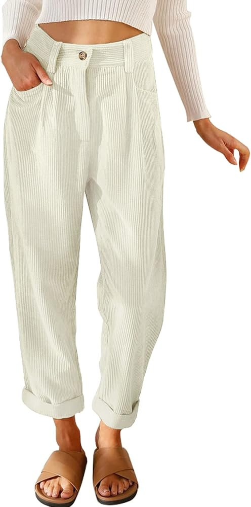 Acelitt Womens High Waisted Straight Leg Corduroy Pants with Pockets, XS-2XL | Amazon (US)