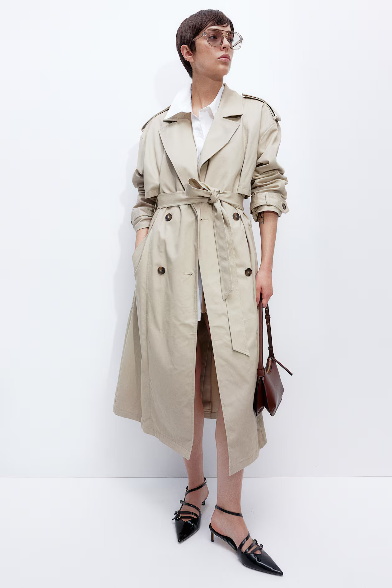 Twill Trench Coat - Long sleeve - Long - Light beige - Ladies | H&M US | H&M (US + CA)