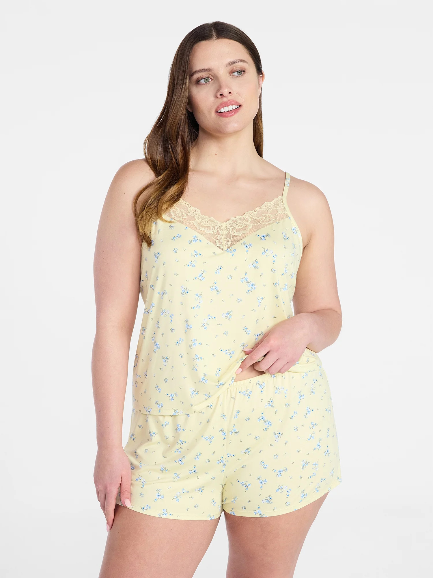 Joyspun Women’s Dreamy Soft Collection Lace Trim Knit Cami and Shorts Set, Sizes XS-3X | Walmart (US)