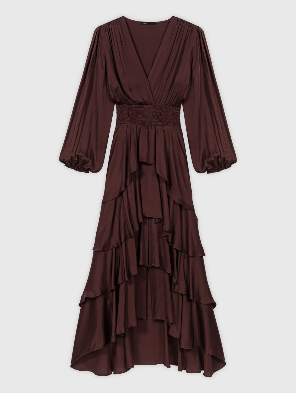 Langes fließendes Kleid mit Volants Braun für Damen | Maje | Maje EU