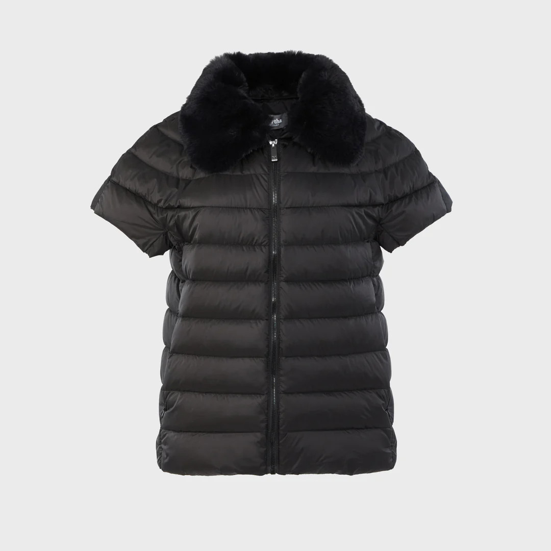 Short Sleeve Quilted Down Puffer Vest with Faux Fur Collar | Martha