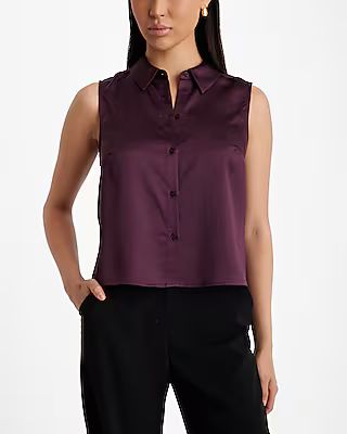 Satin Sleeveless Button Up Shirt | Express