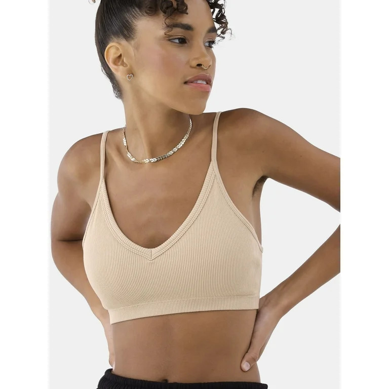 No Boundaries Women's Seamless Ribbed Triangle Bralette, Sizes XS-3XL | Walmart (US)