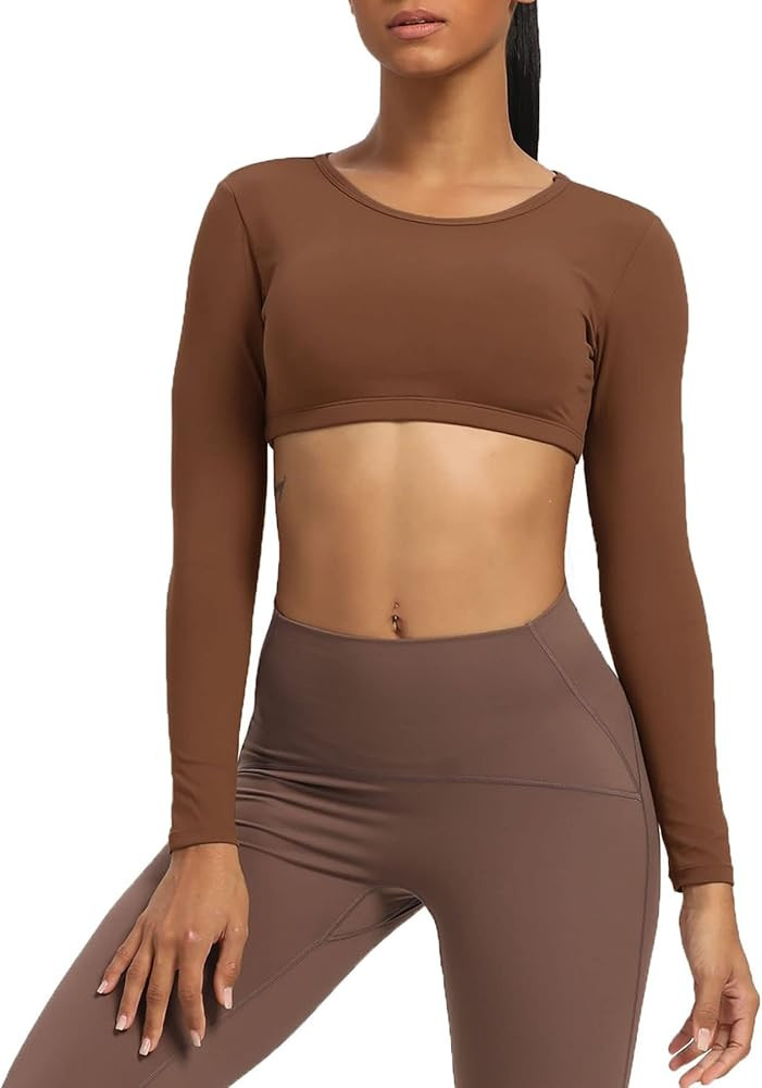 Aoxjox Long Sleeve Crop Tops for Women Clarissa Backless Workout Crop T Shirt Top | Amazon (US)