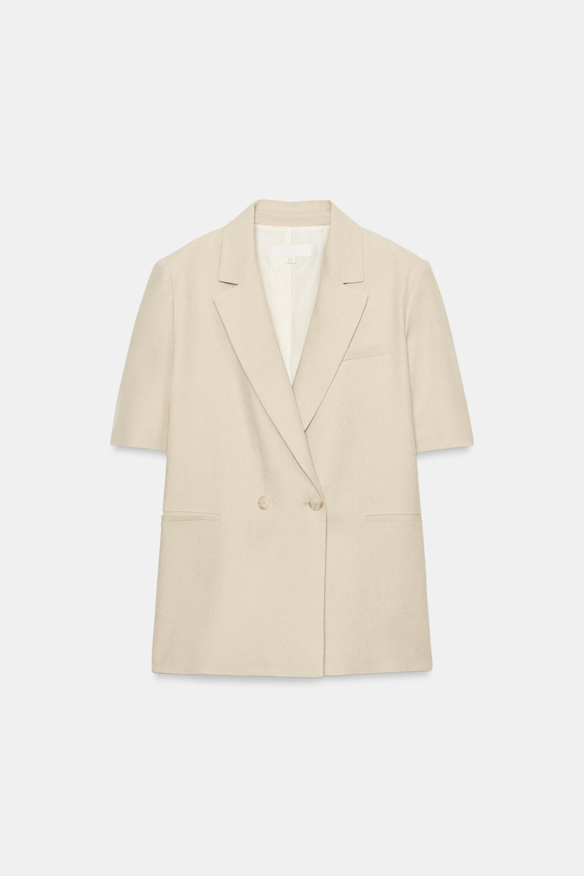 DOUBLE-BREASTED LINEN BLEND SHORT SLEEVE BLAZER | Zara US