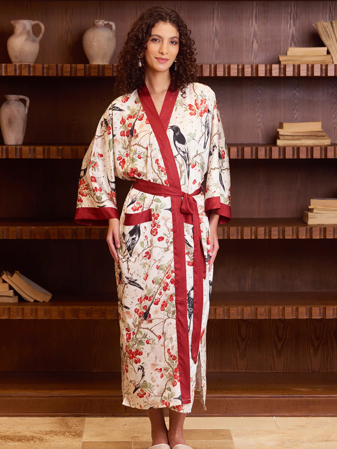 Red Magpie Garden Kimono Robe | ulivary