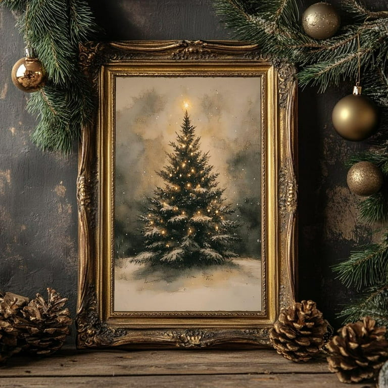 Póster de Árbol de Navidad Vintage, Decoración de Pared, Árbol de Hoja Perenne de Invierno, L... | Walmart (US)