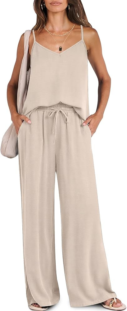 Caracilia 2 Piece Sets for Women Summer Travel Outfits Lounge Tank Top Wide Leg Pants Set 2026 Be... | Amazon (US)