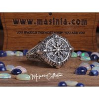 Viking Ring Val Knut Nordic Sterling Silver 925 Biker Men Women Vegvisir, The Viking Compass/The Runic Compass | Etsy (US)