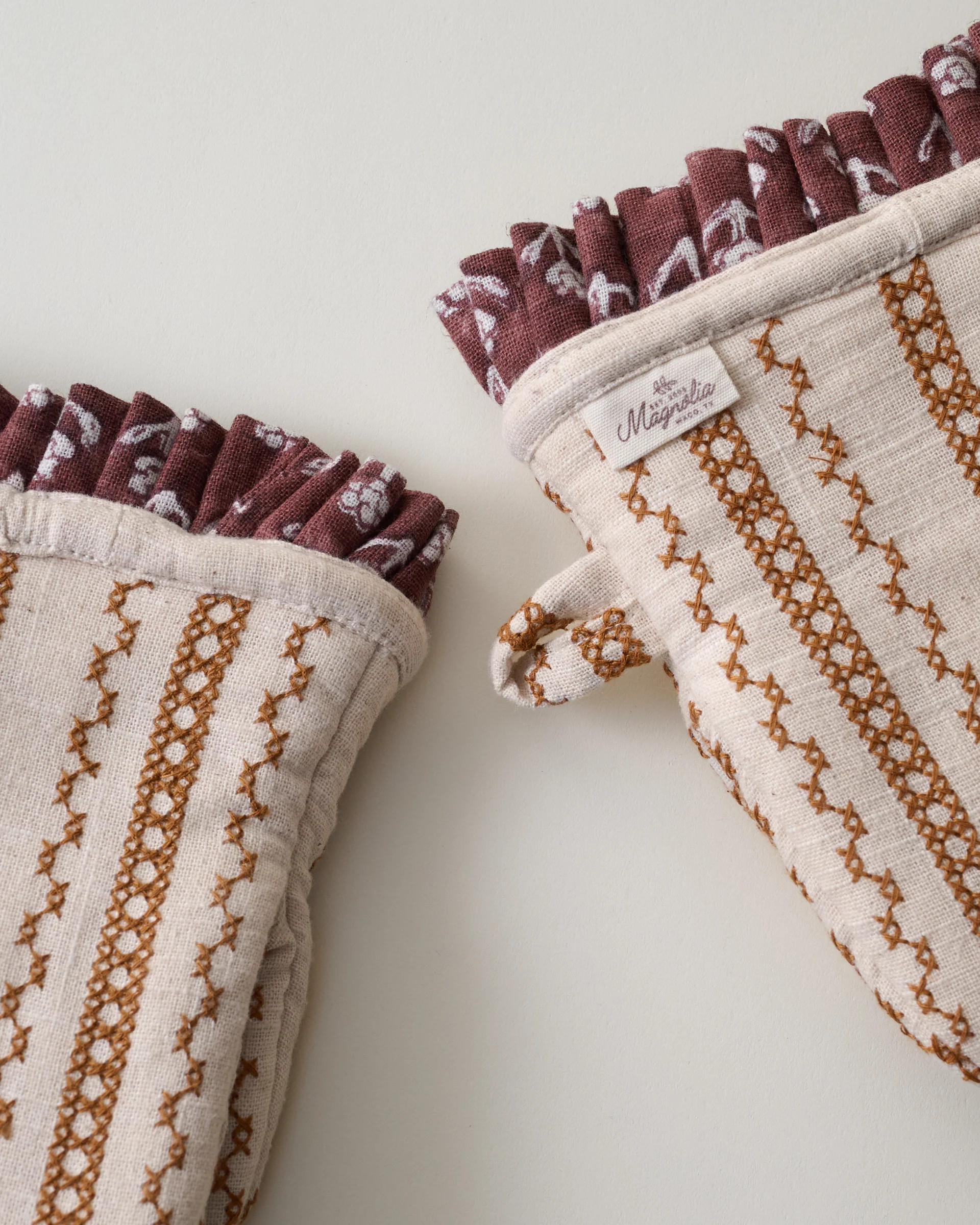 Natural Embroidered Stripe Oven Mitt Set of 2 | Magnolia