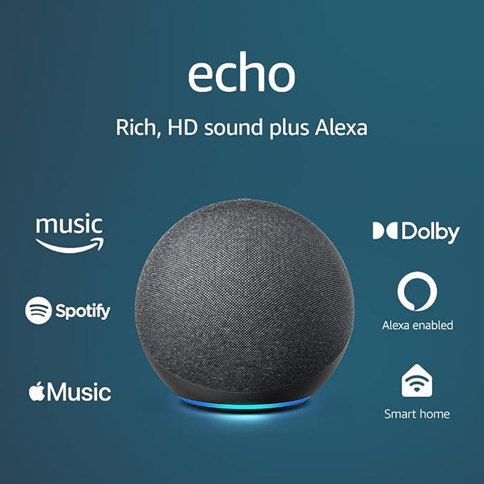 Echo (4th Gen) | With premium sound, smart home hub, and Alexa | Charcoal | Amazon (US)