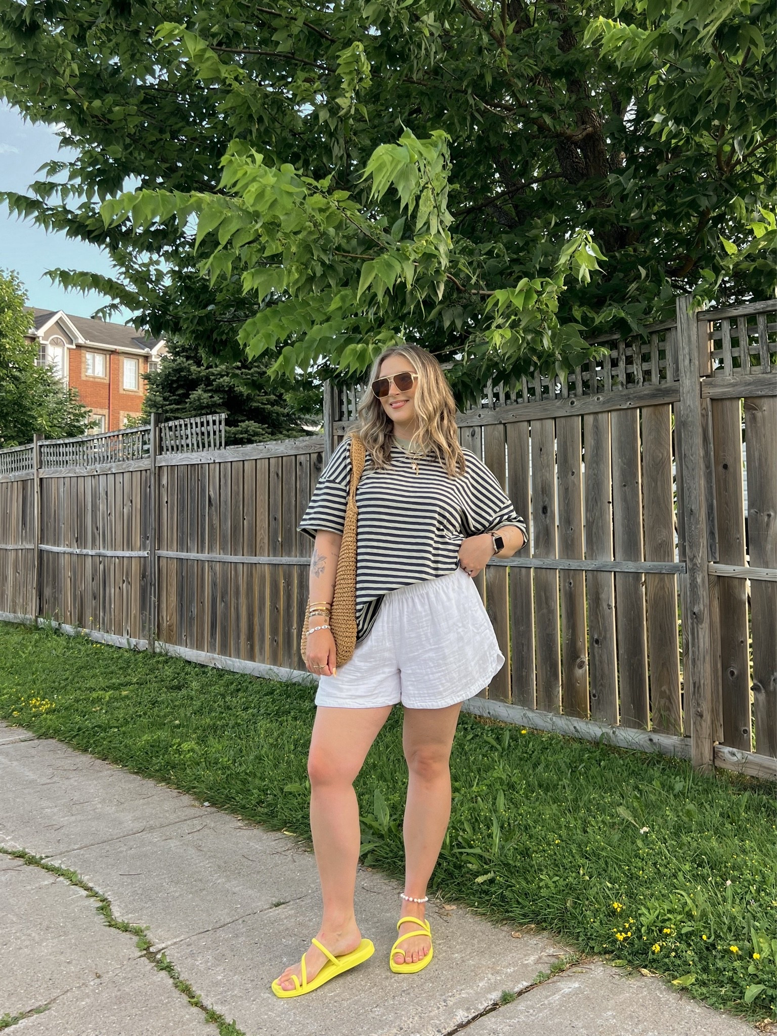 Comfy summer outfit! Wearing my usual size L in the striped tee. Linked similar white shorts. Crocs sandals are super comfy, I’m a 9.5-10 and wear a 10

#LTKsummer #LTKsale #LTKmidsize