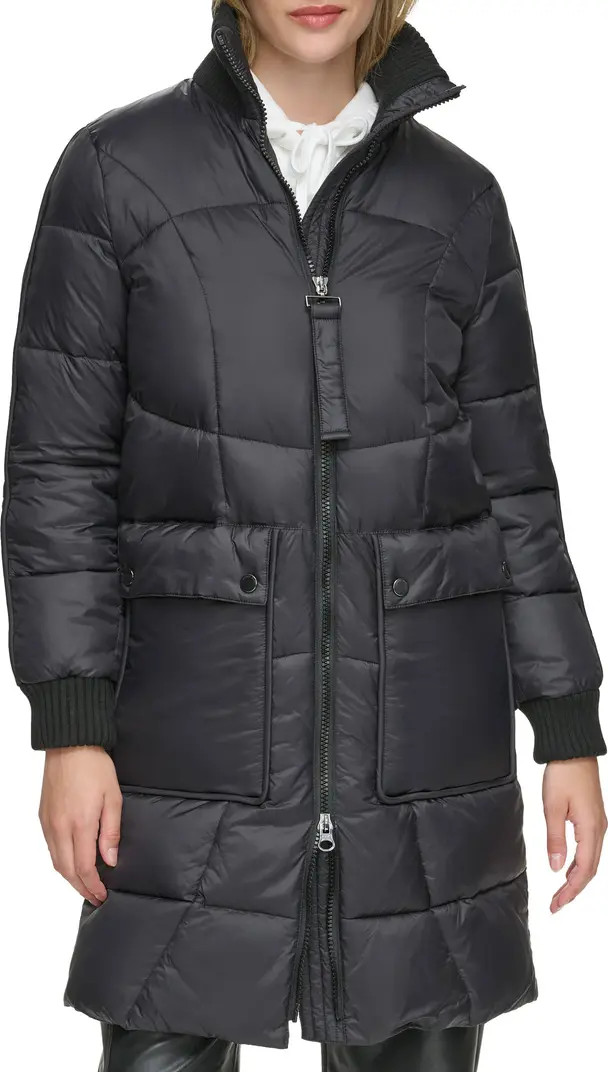 Andrew Marc Ribbed Collar Long Puffer Jacket | Nordstromrack | Nordstrom Rack