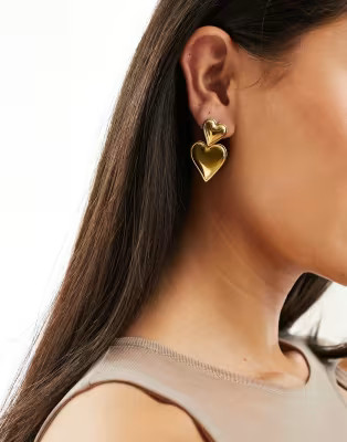 Petit Moments francesa statement stainless steel heart stud earrings in gold | ASOS (Global)