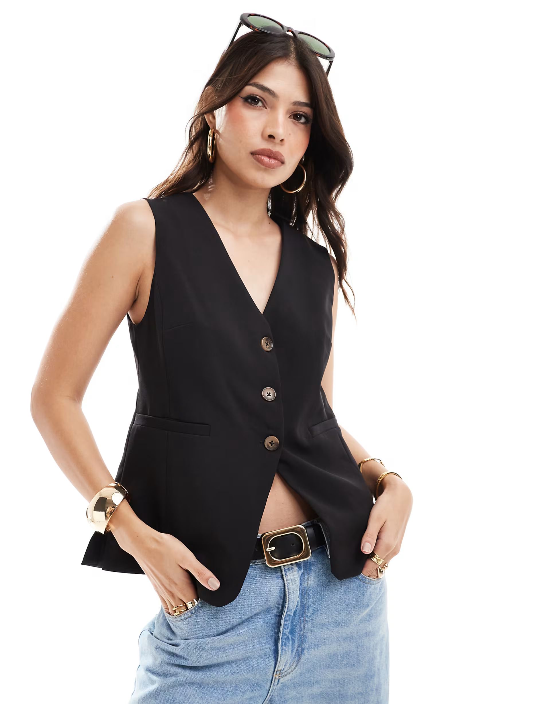 New Look longline button down waistcoat in black | ASOS (Global)