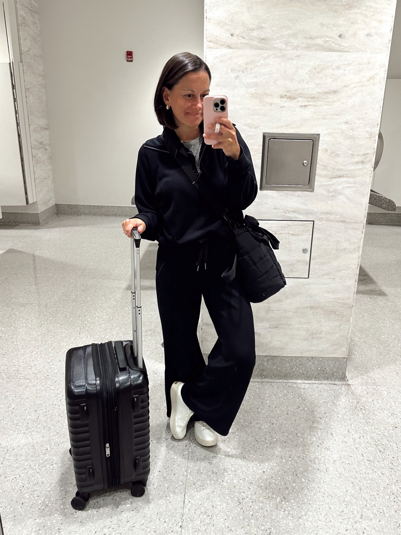 Travel outfit idea! My travel outfit was super comfy!

Spanx wide leg pants (in petite!) and Spanx pullover.  Both run true to size.

Sneakers run small - I sized up 1/2 a size.

#LTKPetite #LTKOver40 #LTKFindsUnder50