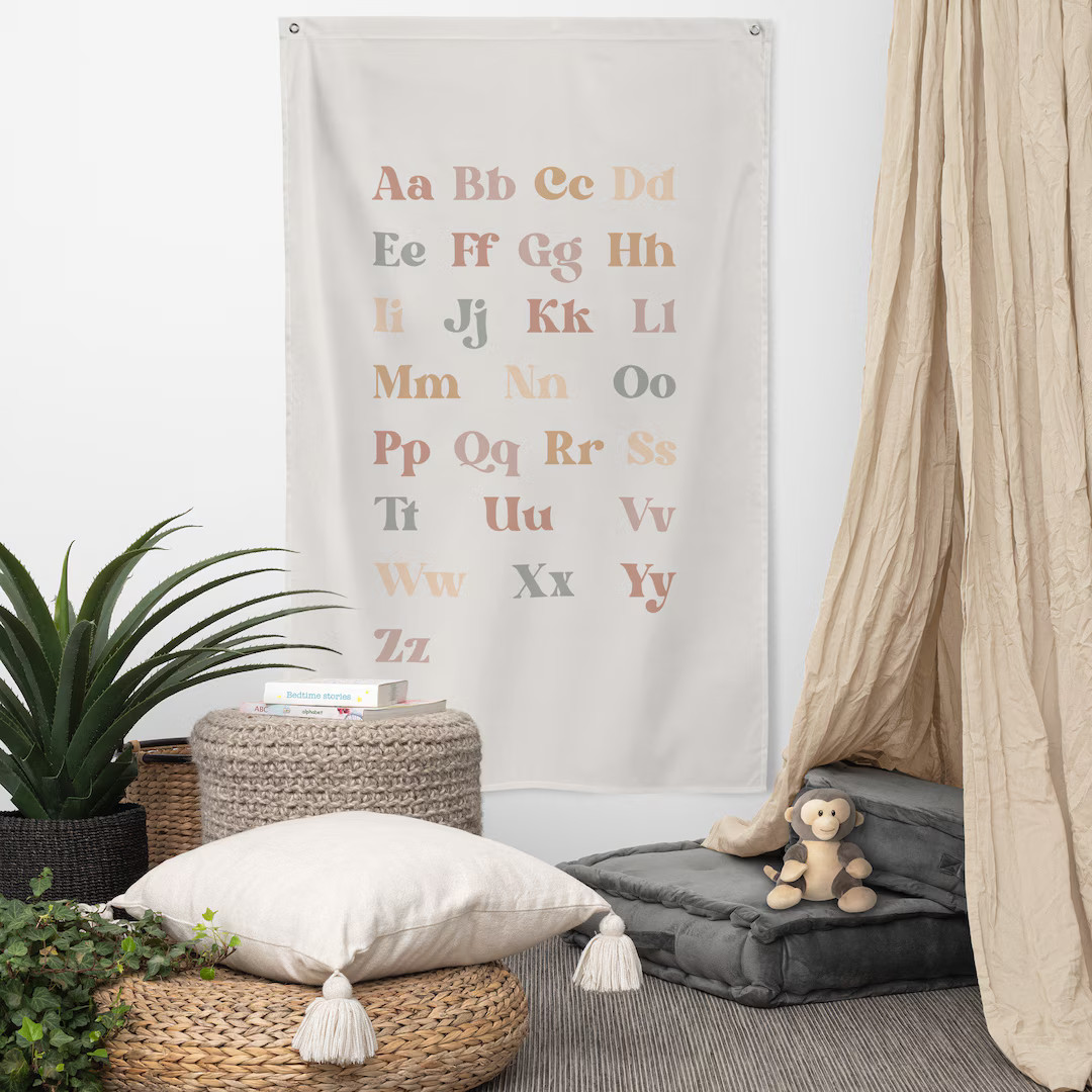 Neutral Boho Alphabet Flag Banner Nursery Playroom Wall Art Decor - Etsy | Etsy (US)