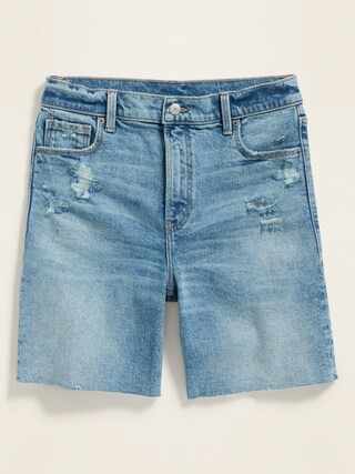 High-Waisted Relaxed Distressed Cut-Off Jean Shorts for Women -- 7-inch inseam | Old Navy (US)