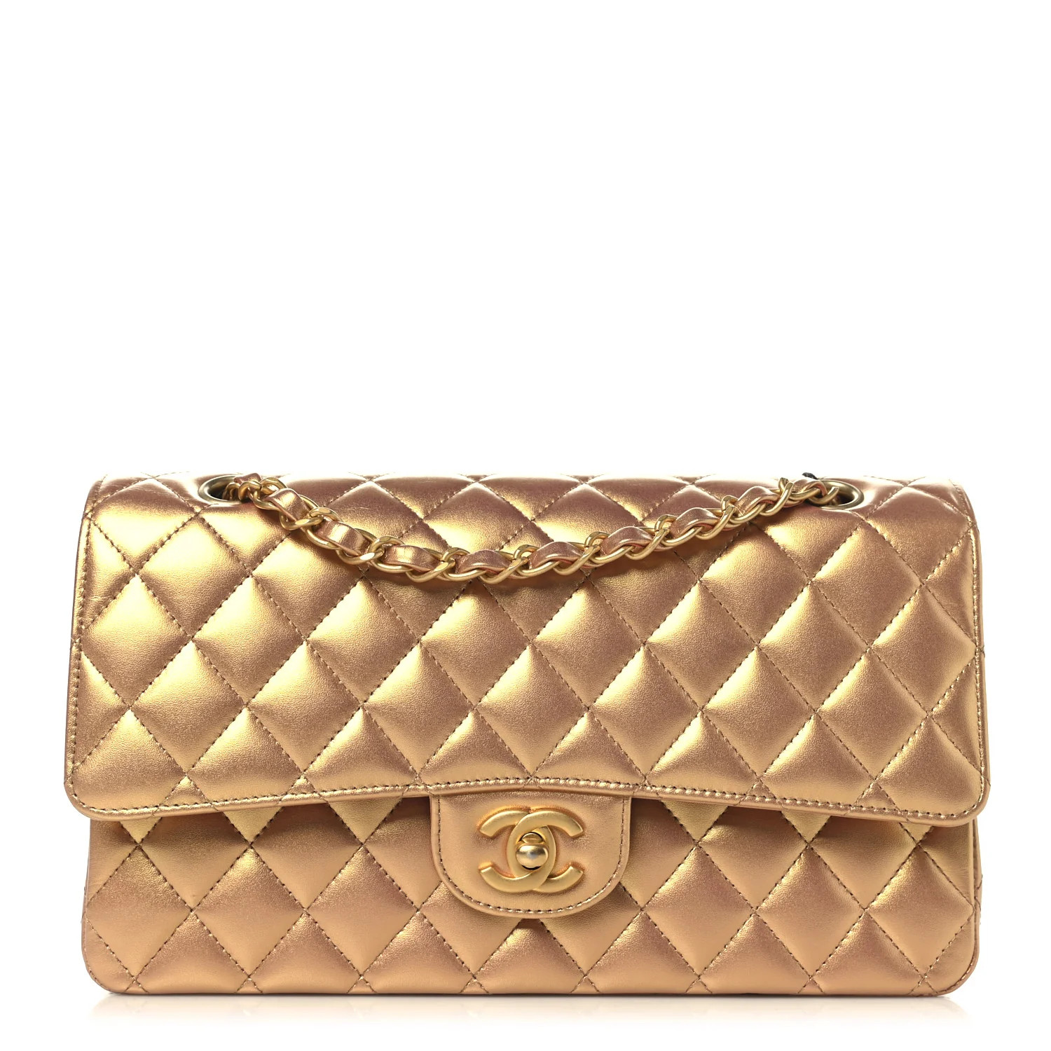 Chanel Metallic Lambskin Quilted Medium Double Flap Golden 1772619 | FASHIONPHILE (US)