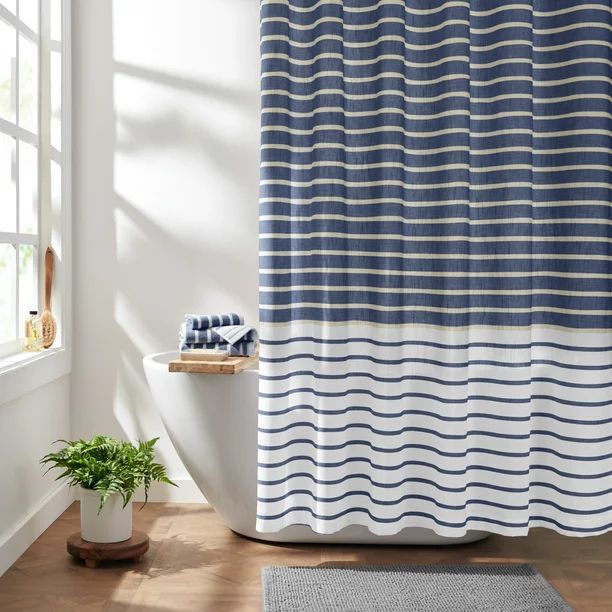 Gap Home Easy Stripe Organic Cotton Shower Curtain Gray 72"x72" - Walmart.com | Walmart (US)
