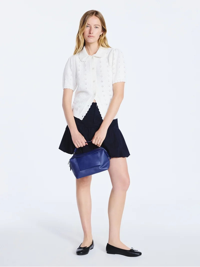 Free Assembly Women's and Women's Plus Cotton Pointelle Cardigan Sweater with Short Sleeves, Ligh... | Walmart (US)