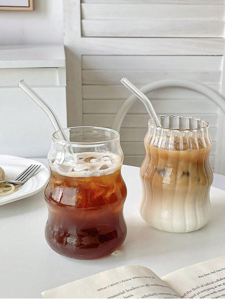 1pc 550ml Glass Coffee Cup (Without Straw) For Home Use, Suitable For Women, Drinking Beverage Milk Tea Cup.Aesthetic Ripple Glass Cups, Wavy Design Tumblers, Clear Drinking Glasses For Iced Coffee, Modern Unique Glassware, Short Tumbler, Cold Drink Glasses, Creative Kitchen Glass, Decorative Water Cups.Very Suitable For Daily Use, Coffee And Tea Time, Home Decoration, Social Gatherings, Gift Giving, Photography Props, Restaurants Or Cafes, Etc | SHEIN