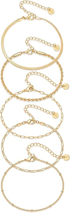 PAVOI 18K Gold Plated Chain Bracelet Pack for Women | Jewelry Set of 5 Stackable Bracelets Paperc... | Amazon (US)