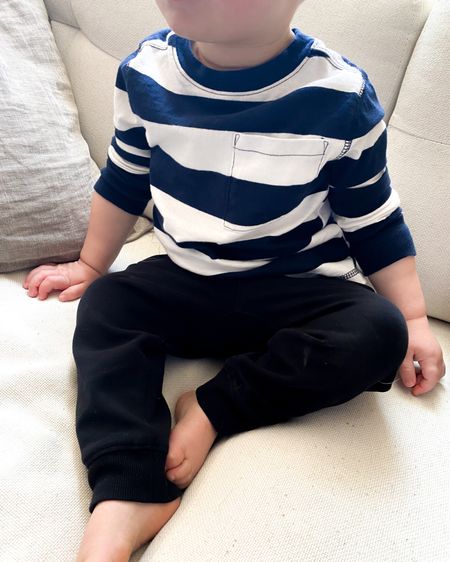 Casual toddler clothes. Striped tshirt for toddler boys. Neutral toddler boy clothes. Toddler boy sweatpants. Toddler tees under $10 

#LTKfamily #LTKkids #LTKfindsunder50