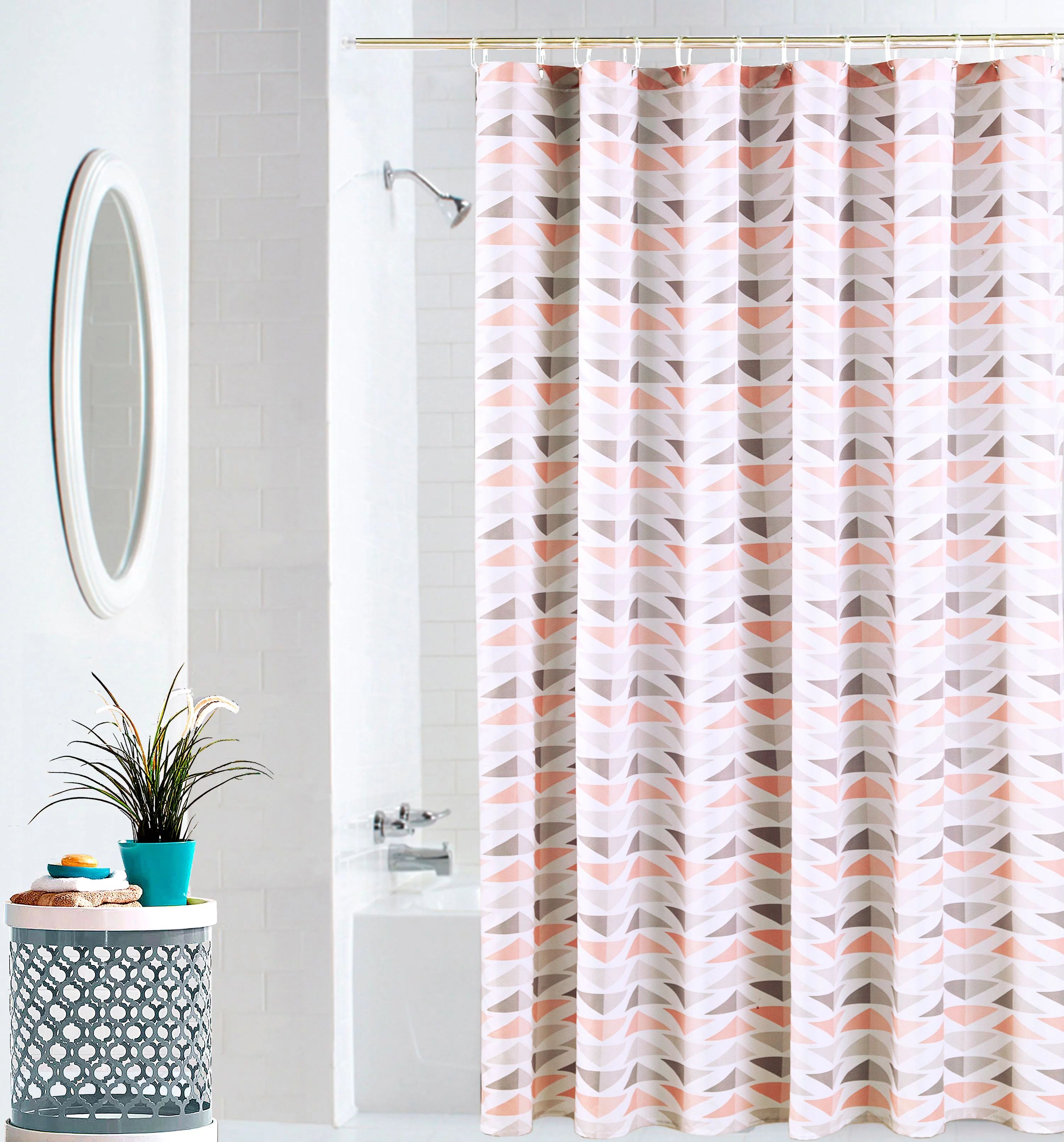 Mainstays Microfiber Shower Curtain, Grey & Pink, Pastel Geo, 70" x 70" | Walmart (US)