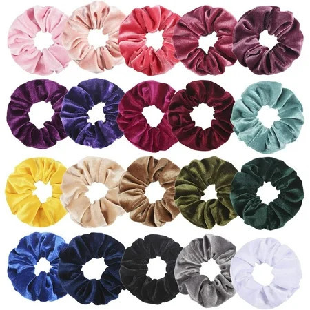 Velvet Scrunchies for Thick Hair, Hair Scrunchies for Women and Girls, Big Scrunchies for Ponytail Holder, with Storage Bag, 20 Pcs | Walmart (US)