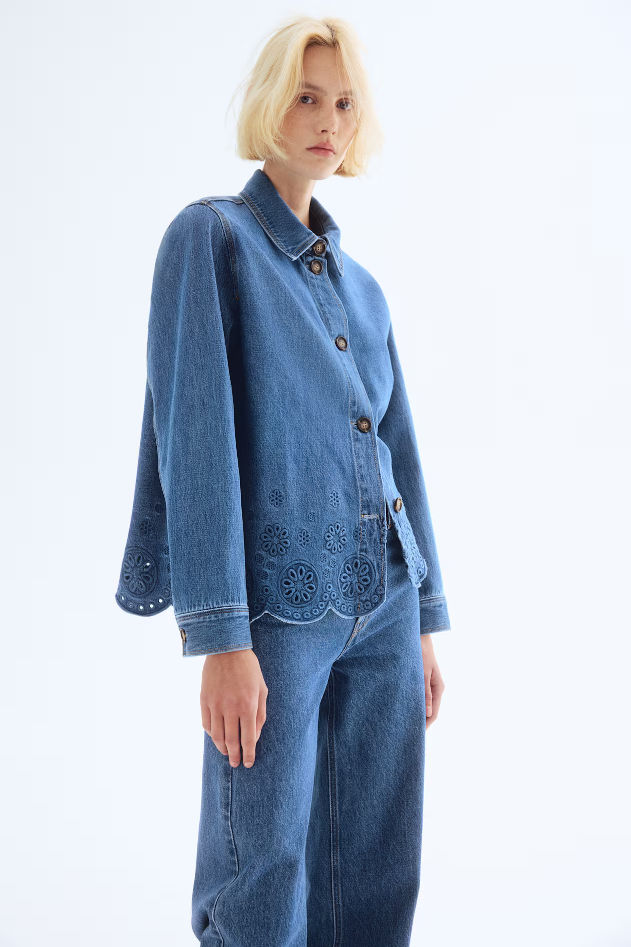 Broderie anglaise-detail denim jacket | H&M (UK, MY, IN, SG, PH, TW, HK)