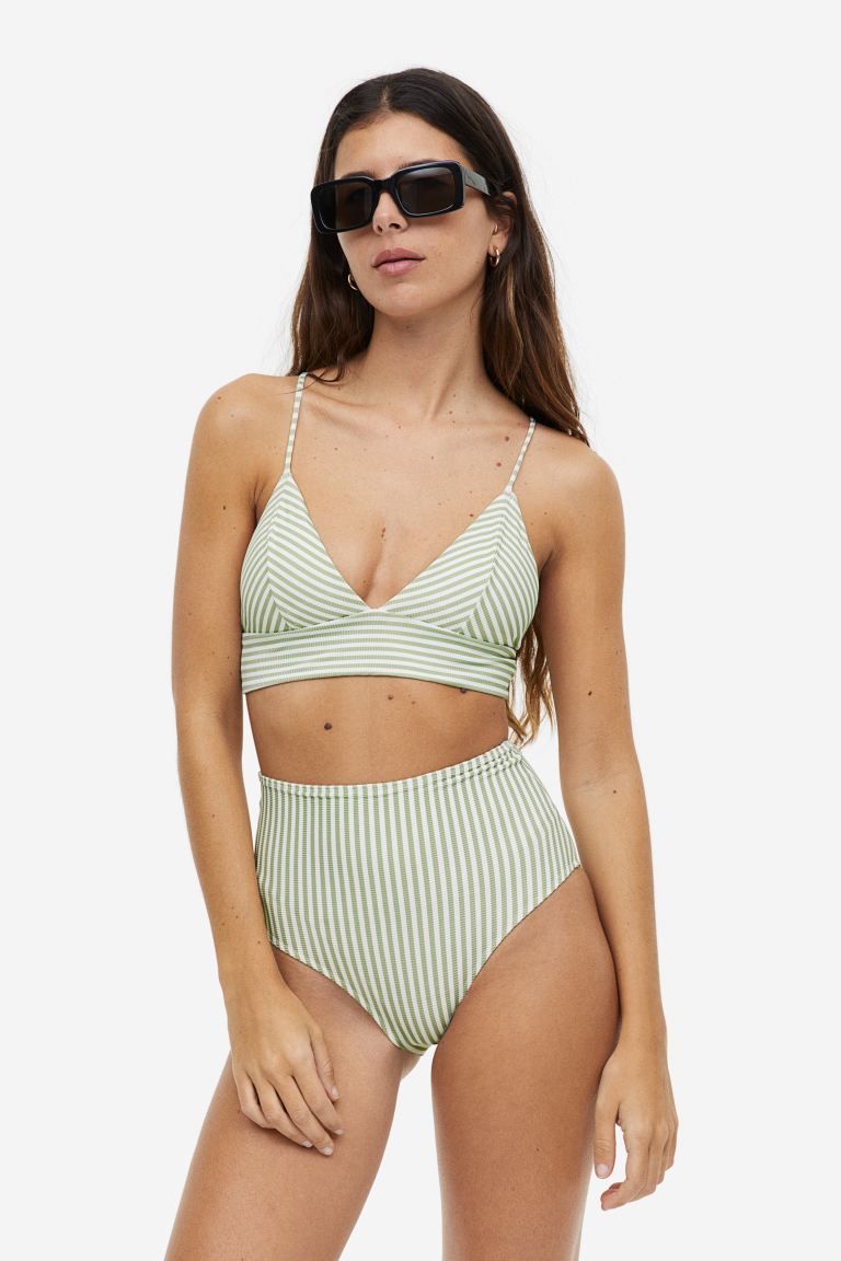 Padded Bikini Top - Light green/white striped - Ladies | H&M US | H&M (US)