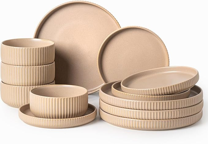Dinnerware Sets for 4,Dylan Ceramic Microwave Safe Plates and Bowls Sets,12 Piece Matte Chip Resi... | Amazon (US)