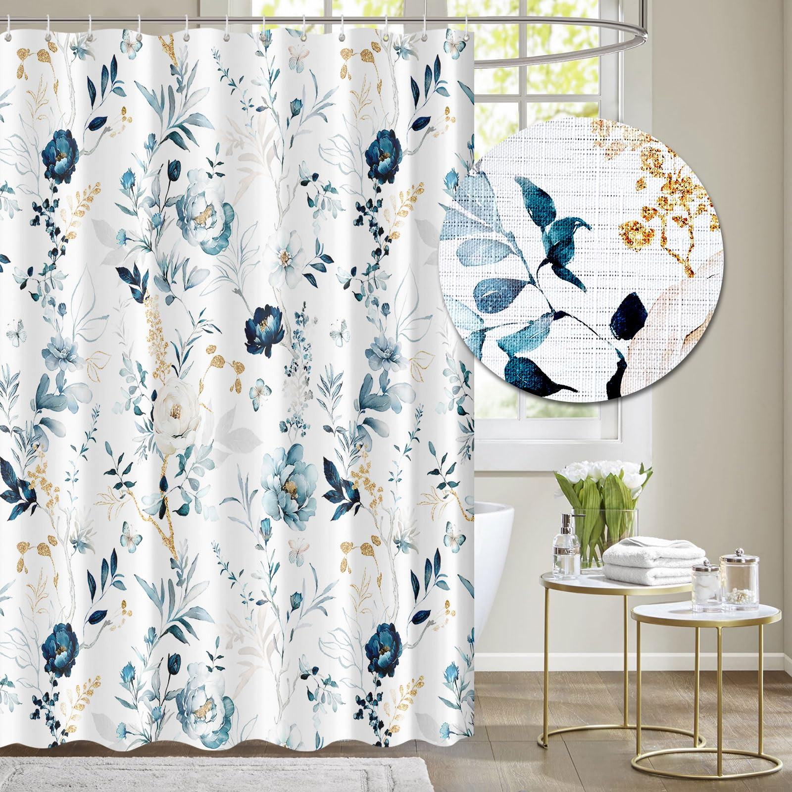Tititex Modern Red Yellow Pink Floral Bathroom Curtain, Cute Watercolor Flowers Bathroom Decorati... | Amazon (US)