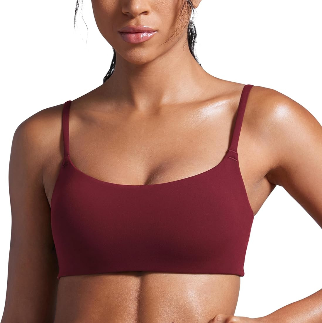 CRZ YOGA Butterbreeze Scoop Neck Sports Bras for Women - Spaghetti Straps Wireless Workout Bra Pa... | Amazon (US)