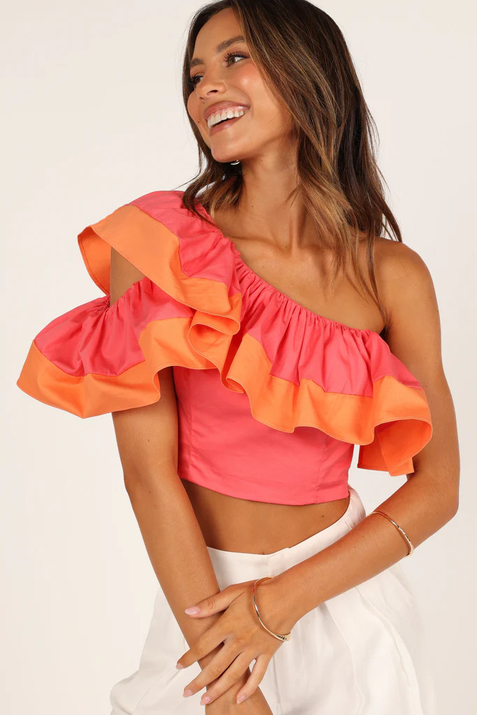Claudie One Shoulder Top - Tangerine/Deep Coral | Petal & Pup (US)