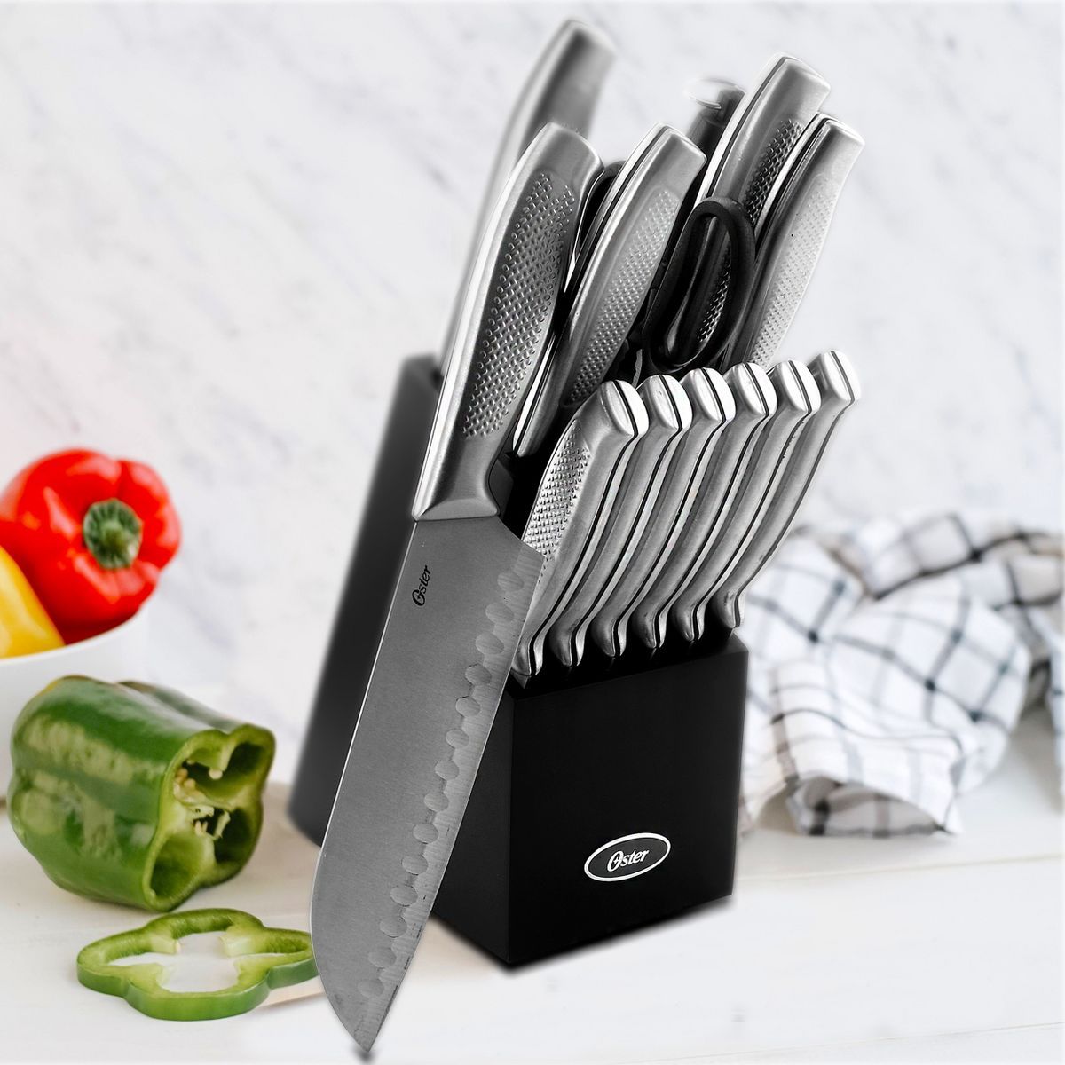 Oster Edgefield 14 Piece Stainless Steel Cutlery Knife Set with Black Knife Block | Target