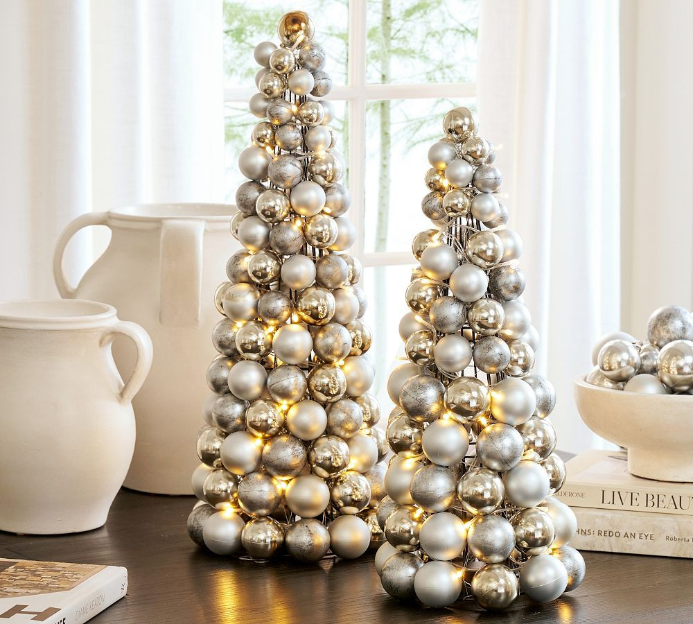 Lit Silver Ornament Tree | Pottery Barn (US)