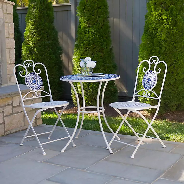 White and Blue Mosaic 3-pc. Outdoor Bistro Set | Kirklands
