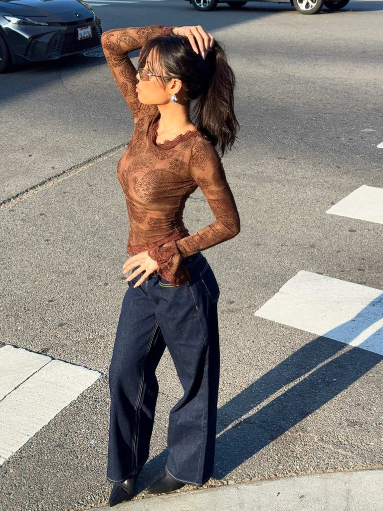 Jasette Sheer Long Sleeve Top Multi Floral | Princess Polly US