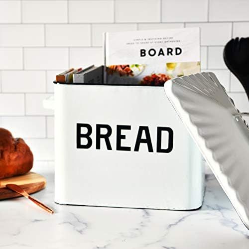 Creative Co-Op Enameled Metal Handles Rustic Farmhouse Storage Décor for Kitchen, White Bread Box wi | Amazon (US)