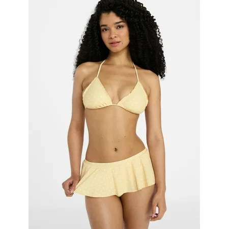 No Boundaries French Twist Triangle Bikini Top with Lettuce Edge, Women's XXS-XXL | Walmart (US)