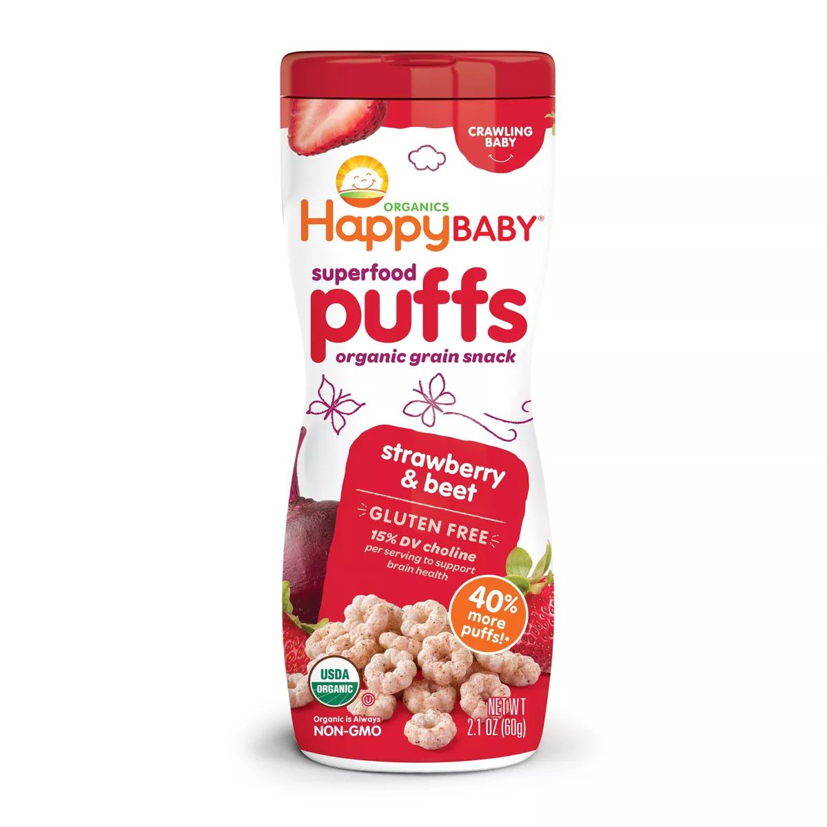 HappyBaby Strawberry & Beet Superfood Baby Puffs - 2.1oz | Target