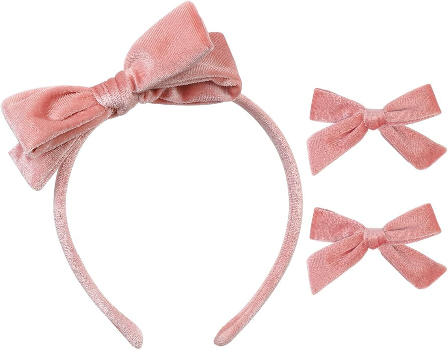 DEEKA Pink Velvet Bow Headband & 2 Pcs Velvet Hair Bows Set Velvet Uniform Hair Accessories Hair ... | Amazon (US)