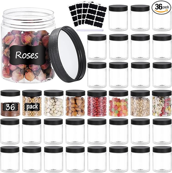 36PCS 8OZ Plastic Jars with Screw On Lids, Pen and Labels Refillable Empty Round Slime Cosmetics ... | Amazon (US)