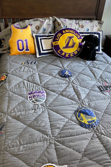 Basketball themed bedroom for my son. Lakers are obviously his favorite! Kid bedrooms, boy rooms, basketball, room inspiration, kids room, custom pillow, basketball theme, nba, la lakers

#LTKhome #LTKkids #LTKfindsunder100