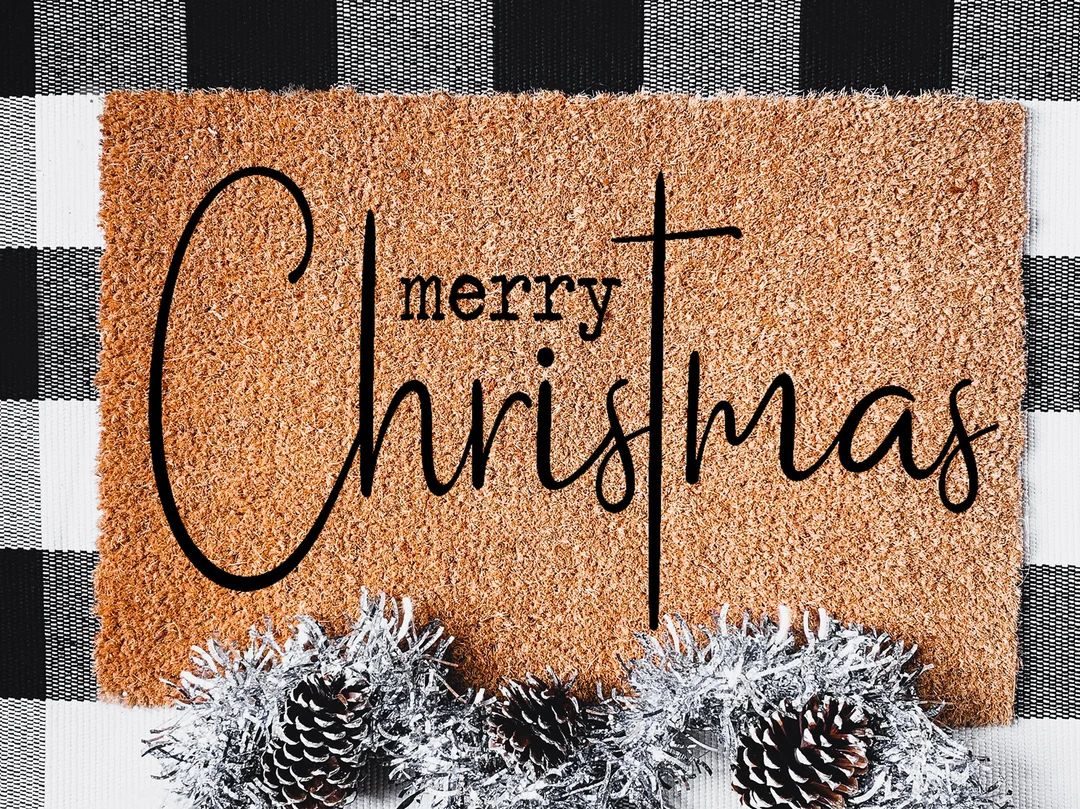 Merry Christmas Doormat, Holiday Doormat, Christmas Porch Decor, Christmas Decor, Christmas Doormat, | Etsy (US)