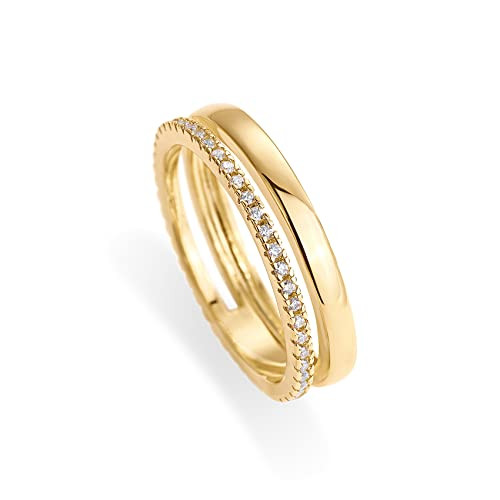 PAVOI 18K Gold Plated Cubic Zirconia Dual Stacking Rings for Women | Gold Eternity Band for Women... | Amazon (US)